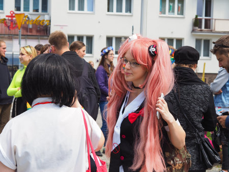 Gdynia / Poland / July 07, 2014 - Second Level March in Gdynia organized by members of the LGBTQIA community and supported by feminist, anti-fascist and anti-racist groups protected by police departmentsのeditorial素材