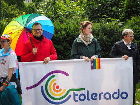 Gdynia / Poland / July 07, 2014 - Second Level March in Gdynia organized by members of the LGBTQIA community and supported by feminist, anti-fascist and anti-racist groups protected by police departmentsのeditorial素材