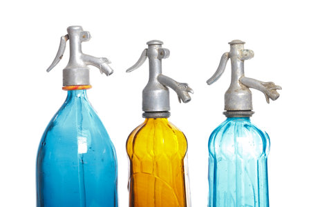 Recyclable soda bottles on isolated white backgroundの写真素材