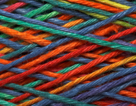 The multicolored yarn used for knitting clothes