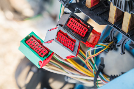 Close up photo of the car electrical system