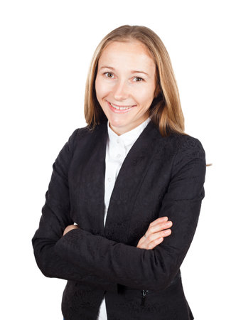 Close up of young pretty businesswoman smiling confidentlyの写真素材