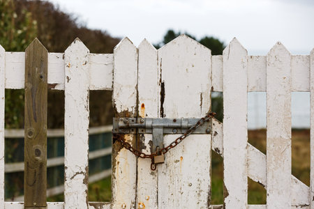 Close up photo of old locked gate