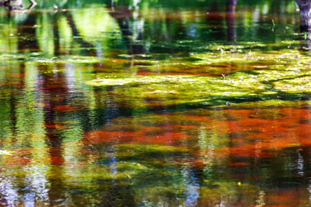 Close up photo of colorful abstract water reflectionの写真素材