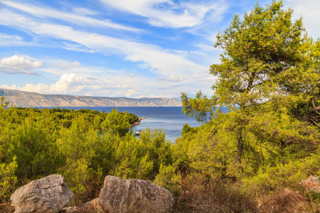 Beautiful view of Adriatic sea and Dalmatian mountains on the backgroundの写真素材