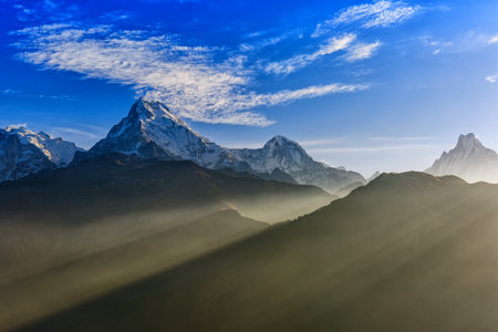 Beautiful landscape photo of mountains from Poon hillの写真素材