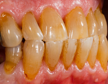 Close up photo of porcelain, zirconia teeth in human mouthの写真素材