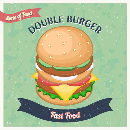 Vintage Double Burgers Poster.のイラスト素材