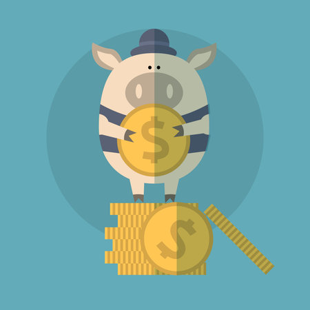 Piggy and coinsのイラスト素材