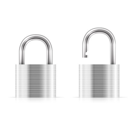 Vector illustration of open and closed silver padlocks setのイラスト素材