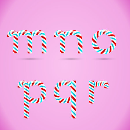 Candy 3D alphabet. Candy letters. Sweet letters. Vector candy alphabet. Alphabet letters. Candy font. Typography. M letter. N letter. O letter. P letter. Q letter. R letter.のイラスト素材