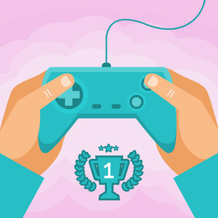 game concept - hands holding joystick with wireのイラスト素材