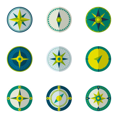 Wind rose compass flat vector symbols setのイラスト素材