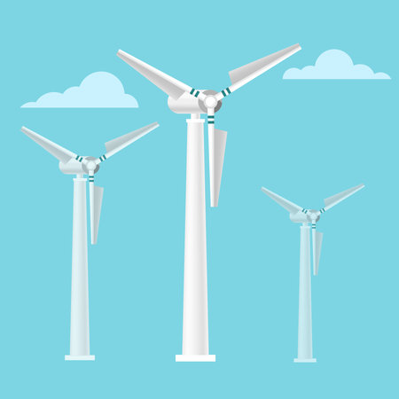 Green Concept Wind Energy. Wind Turbine with Clouds.のイラスト素材