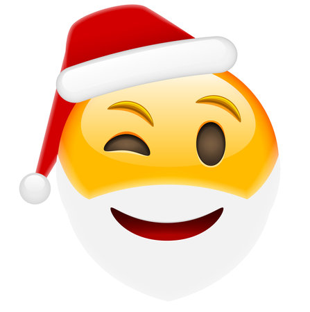 Happy Winky Smile Emoticon for Christmas and New Year. Isolated vector illustration on white backgroundのイラスト素材