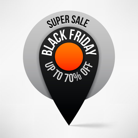 Super Sale, Black Friday Special Offer Map Pin, Up to 70% off. Vector Illustration.のイラスト素材