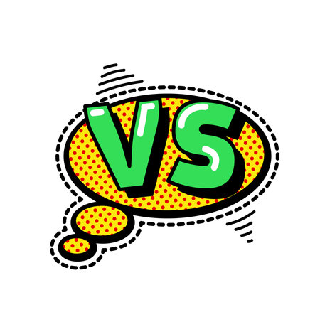 Versus Letters or VS Logo Vector Emblems on Explosion Shape. Fashion Patch Badges with Versus. VS Bubbles, Stars and Other Elements. Set of Stickers, Pins, Patches in Cartoon 80s-90s Comic Style.のイラスト素材