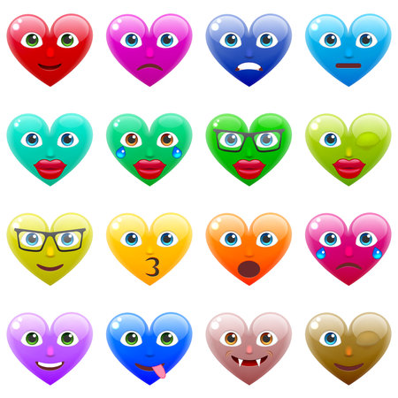 Set of Sexy Colorful Heart Smile Emoticons for Saint Valentine's Day. Winking Heart Emoji for 14th of Februaryのイラスト素材