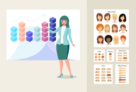 Stylish Business Woman in Presentation Talking About Success.のイラスト素材