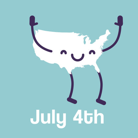 July 4th, American Independence Day Flat Design Vector Illustration. America Happy Character Card.のイラスト素材