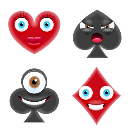 Emoji Suit of Playing Cards. Vector Illustration Symbols Isolated on White Backgroundのイラスト素材