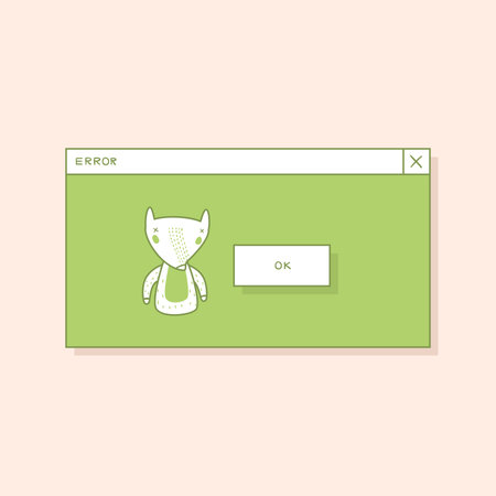 A Pop-up Screen with an Error Message. Hand Drawn Fox Style Vector Design Illustrationのイラスト素材