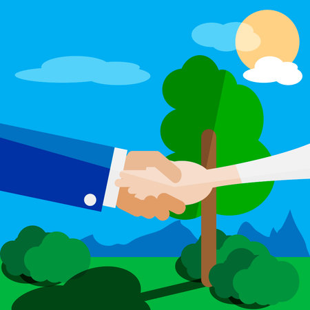 Man and woman hand to hand flat vector illustration.のイラスト素材