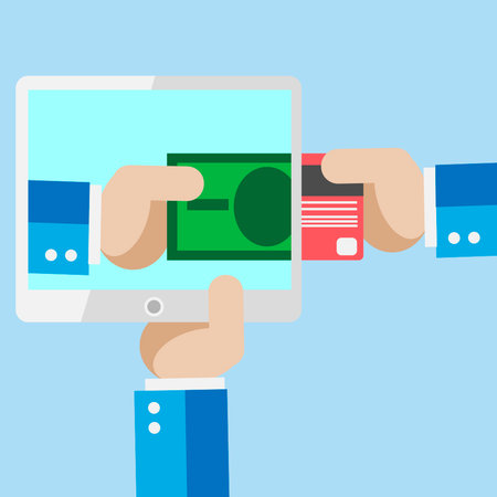 Mobile paymants or mobile market template vector card. Internet banking business consept illustration.のイラスト素材
