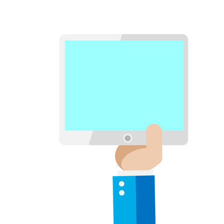 Hand with tablet on a white background flat vector illustrationのイラスト素材