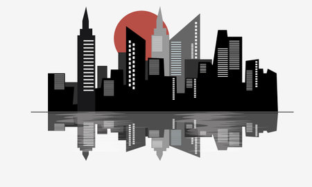 City and water reflection vector clipart template.のイラスト素材