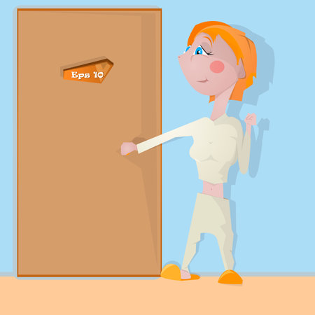 Woman and door vector image.のイラスト素材