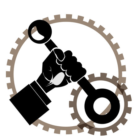 Modern outline hand with lever and gears vector image. Can be use for , poster and background.のイラスト素材