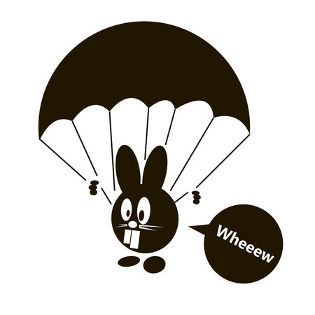 Funny outline rabbit with a parachute vector illustration. Can be use for label, sticker, poster and design elements.のイラスト素材