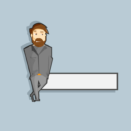 Cartoon hand drawn man in suit with banner vector illustrationのイラスト素材