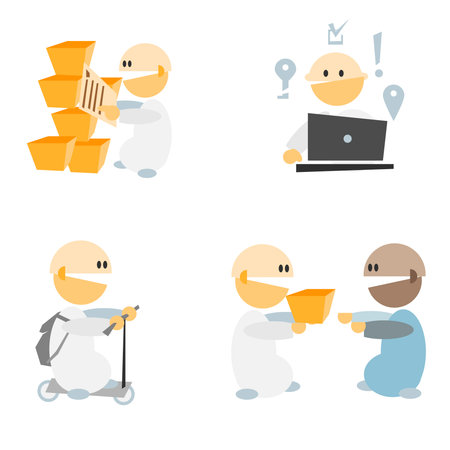 Simple flat design cartoon people set vector illustration. Internet shop team work concept image. Can be use for infographics elements.のイラスト素材