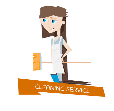 Cartoon beautiful young woman cleaning service concept vector illustrationのイラスト素材