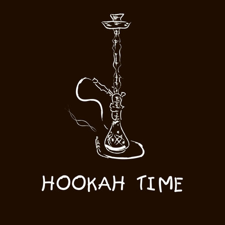 White simple sketch hand drawn hookah vector illustration on black background