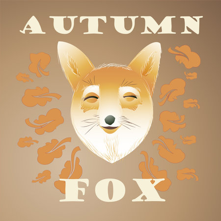 Funny happy cartoon hand drawn autumn fox vector illustrationのイラスト素材