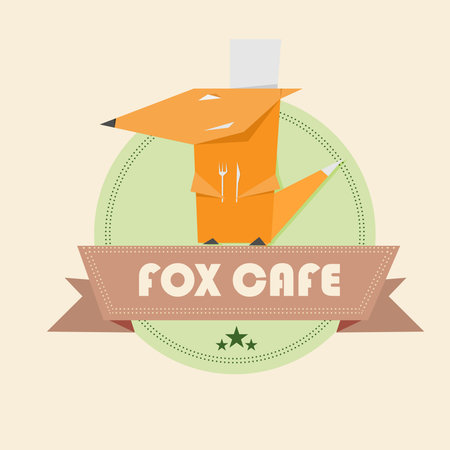Cartoon paper design fox with knife and fork vector illustration. Can be use for logo.のイラスト素材