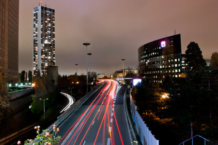 Night trafic light in modern cityscape