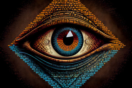 Eye with abstract digital code. Computer generated illustration. 3D rendering.の素材