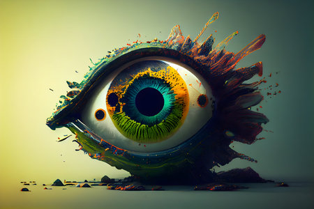 The gate to the soul - detail surreal eye - Colorful eye. 3D illustration. 3D CG. High resolution.の素材