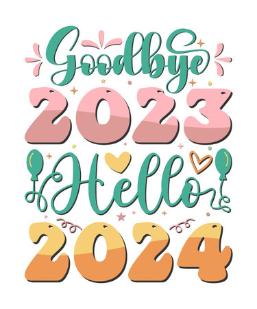 Goodbye 2023 Welcome 2024, Retro, typography and Happy New Yearのイラスト素材
