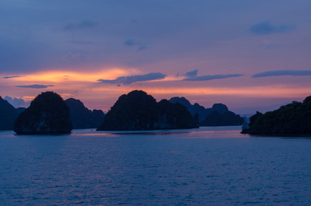 Sunset in Vietnam in the middle of a seaの写真素材