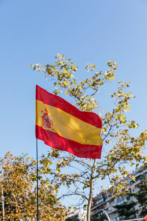 Spanish flag flying at the military parade of the Spanish National Day on October 12 - Madridのeditorial素材