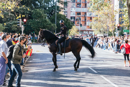 Police on horseback leading the military parade of the National Day of Spain on October 12 - Madridのeditorial素材