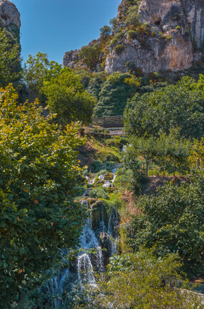 Tobera town waterfalls in Burgos province, Spainの写真素材