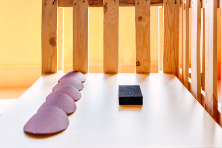 four garnet sanding discs next to a pallet to fixの写真素材