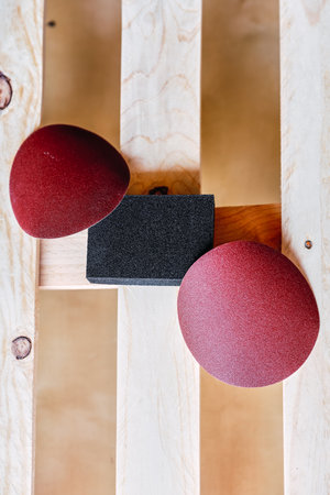 garnet sanding discs on a pallet for repairingの写真素材