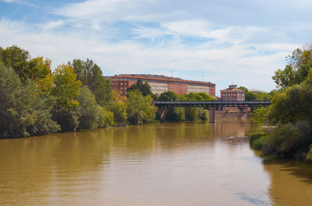 Ebro river passing through LogroÃ±o, Spainの写真素材